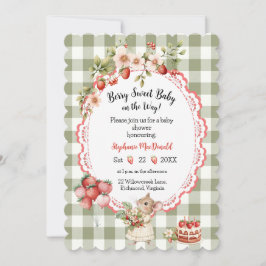 Strawberry Green Gingham Baby Shower Einladung