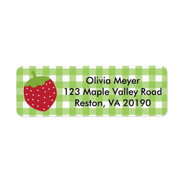 Strawberry Green Gingham Kariert Address Labels (Vorne)