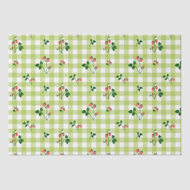 Strawberry Green Gingham Karo Kariertes Muster Seidenpapier (Vorderseite)
