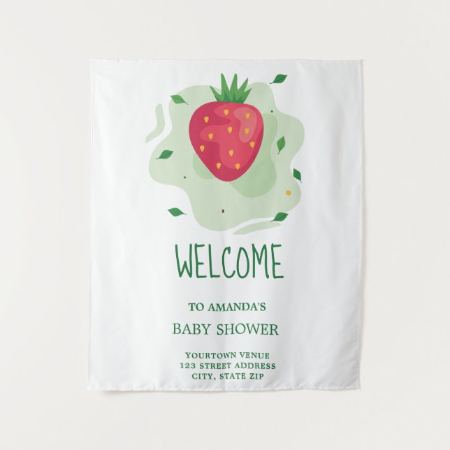 Strawberry Green Red Fruit Baby Dusche Wandteppich (Vorderseite)