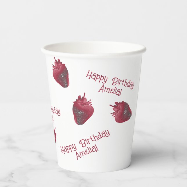 Strawberry Happy Birthday Paper Cup Pappbecher (Rückseite)
