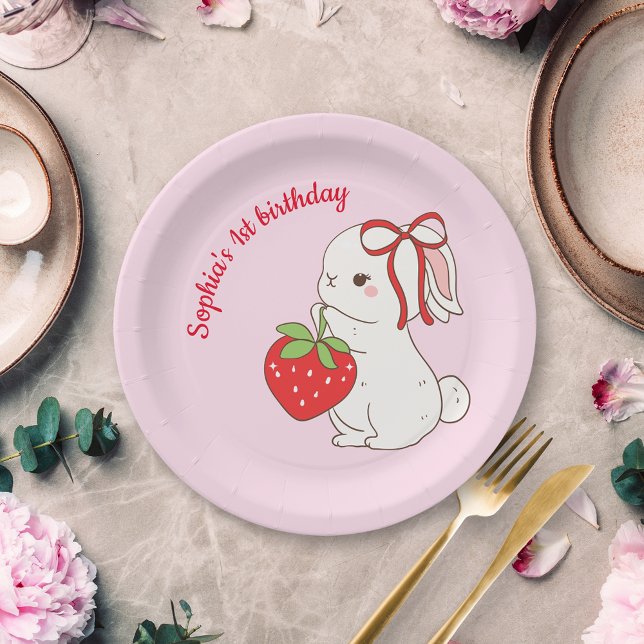 Strawberry Hase Pink Geburtstag Pappteller (Von Creator hochgeladen)