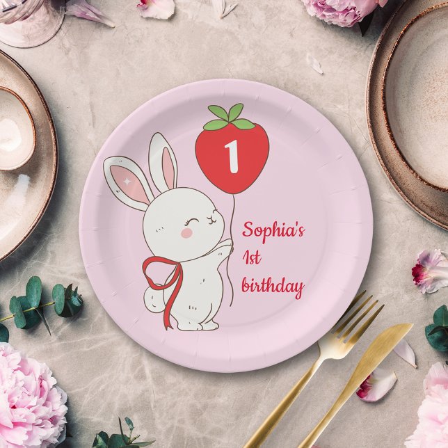 Strawberry-Hasen-Geburtstag Pappteller (Von Creator hochgeladen)