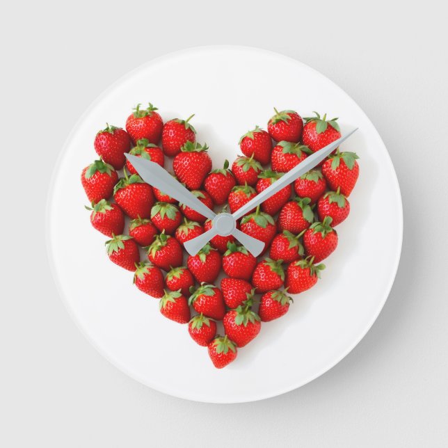Strawberry Heart Runde Wanduhr (Vorderseite)