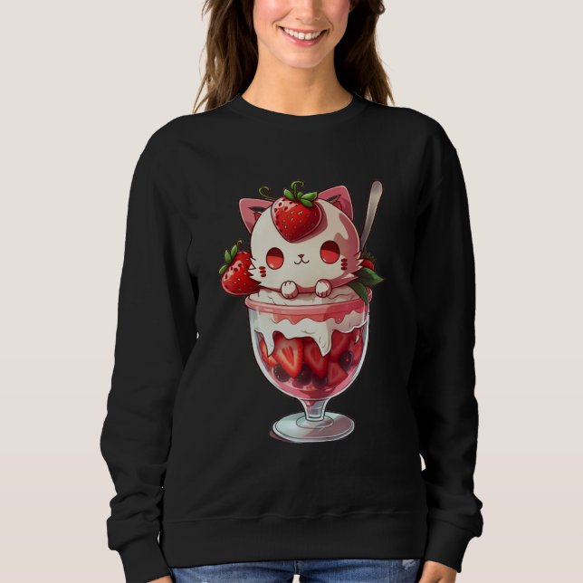 Strawberry Ice Cream Sundae Kitten Gelato Berry Ca Sweatshirt (Vorderseite)