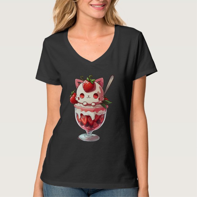 Strawberry Ice Cream Sundae Kitten Gelato Berry Ca T-Shirt (Vorderseite)