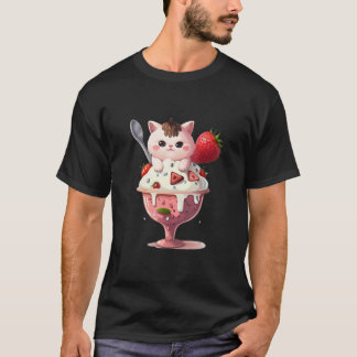 Strawberry Ice Cream Sundae Kitten Gelato Berry Ca T-Shirt