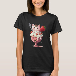 Strawberry Ice Cream Sundae Kitten Gelato Berry Ca T-Shirt