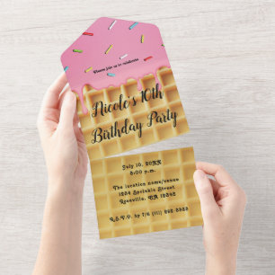 Strawberry Ice Cream Waffle Cone Geburtstag All In One Einladung