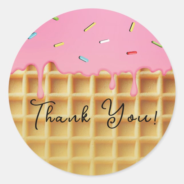 Strawberry Ice Cream Waffle Cone Geburtstagsparty Runder Aufkleber (Vorderseite)
