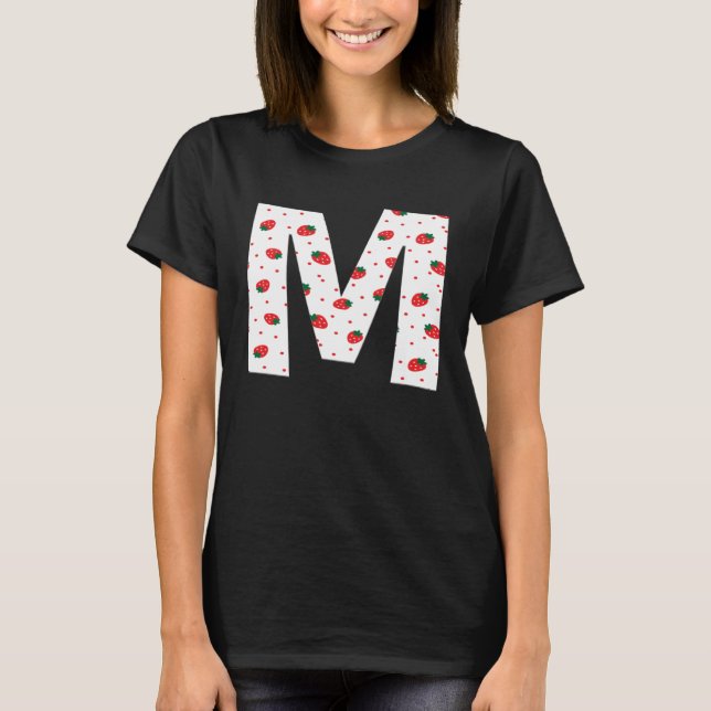 Strawberry Initial Monogram Letter M Girl T-Shirt (Vorderseite)