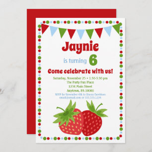 Strawberry Invitation Girls Geburtstagsparty Einladung