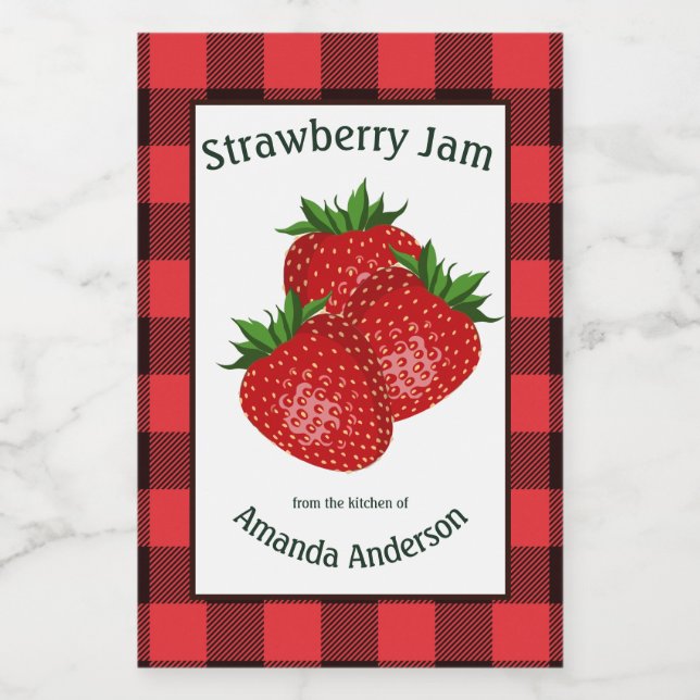 Strawberry Jam behält Kariert V-Lebensmittel-Label Lebensmitteletikett (Einzelnes Label)