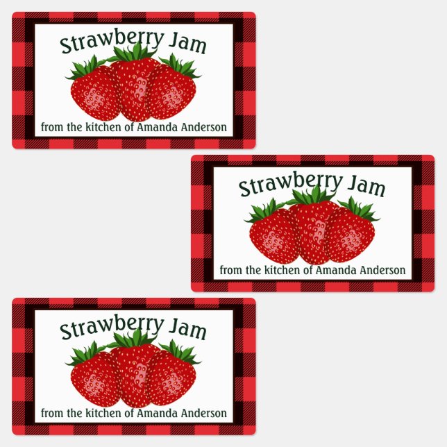Strawberry Jam behält Kariertes Lebensmitteletiket Etiketten (Gruppe)