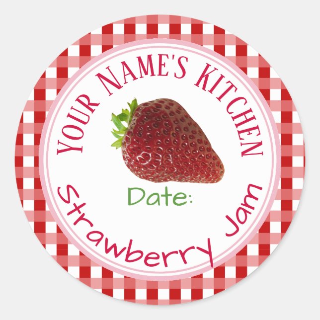 Strawberry Jam Canning Labels Personalisiert Red Runder Aufkleber (Vorderseite)
