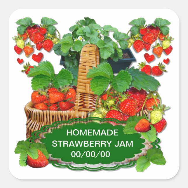 Strawberry Jam Custom Text Quadratischer Aufkleber (Vorderseite)