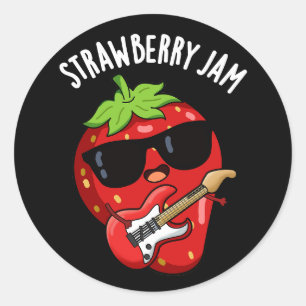Strawberry Jam Funny Fruit Pun Dark BG Runder Aufkleber