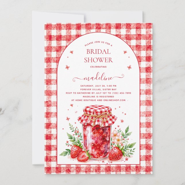 Strawberry Jam Gingham Bridal Dusche Einladung (Vorderseite)