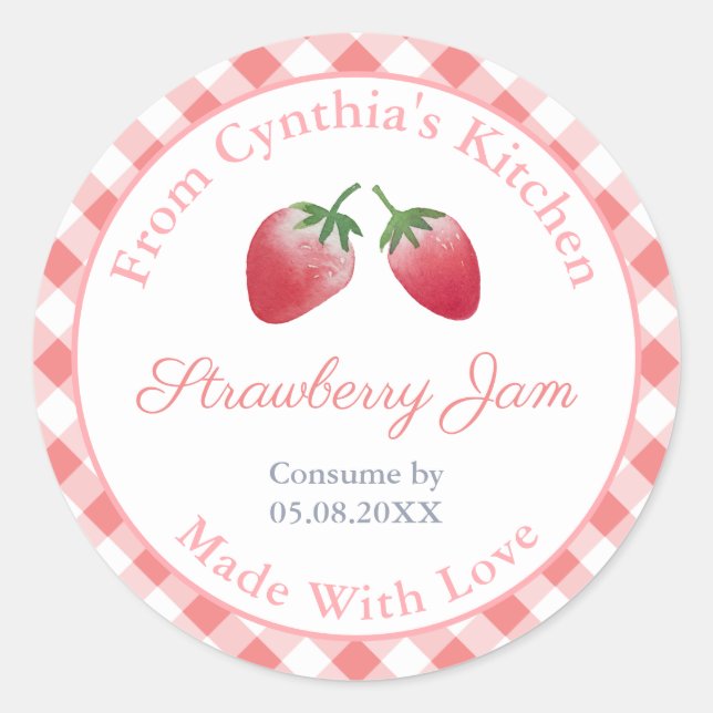 Strawberry Jam Hostess Gift Pantry Labels Runder Aufkleber (Vorderseite)
