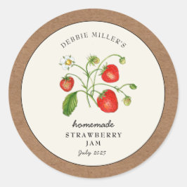 Strawberry Jam Jar Kraft Papiergrenze Runder Aufkleber