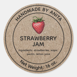 Strawberry Jam Jelly Jar Label Kraft Paper Style Runder Aufkleber