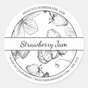 Strawberry-Jam-Label für Schwarz-Weiß-Sketch Runder Aufkleber