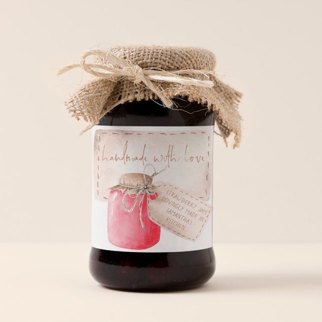 Strawberry Jam Label hausgemacht mit Liebe Name Quadratischer Aufkleber (Von Creator hochgeladen)
