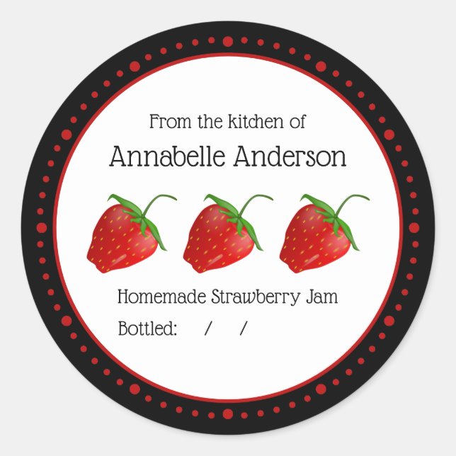 Strawberry Jam Label Modernes Minimalistisches Per Runder Aufkleber (Vorderseite)