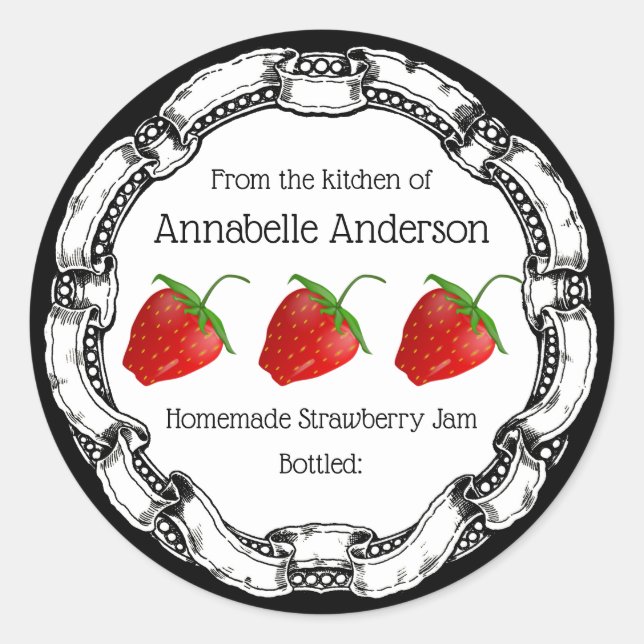Strawberry Jam Label personalisieren Runder Aufkleber (Vorderseite)