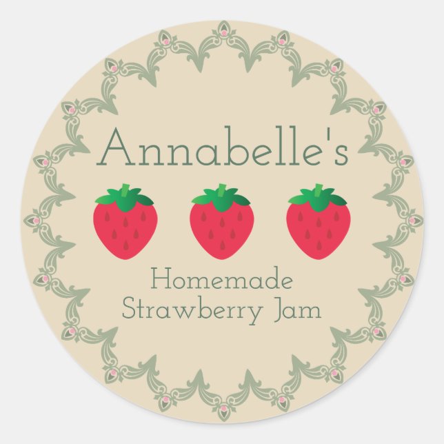 Strawberry Jam Label Runder Aufkleber (Vorderseite)
