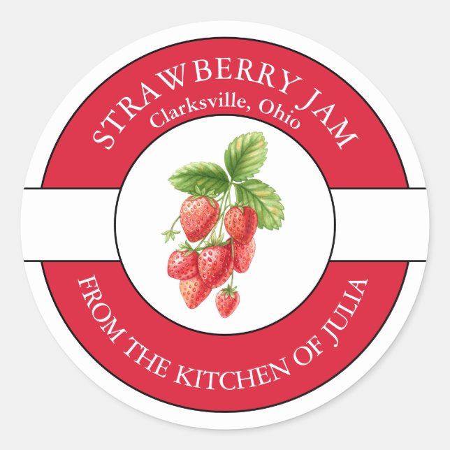 Strawberry Jam Label Runder Aufkleber (Vorderseite)