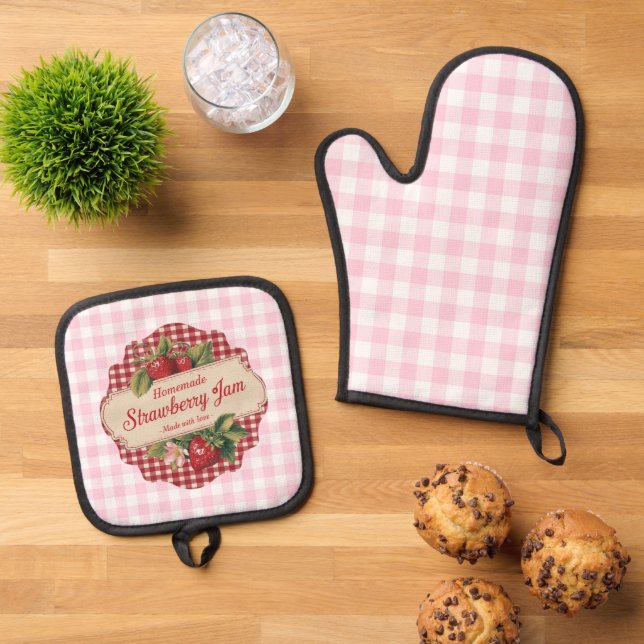 Strawberry Jam Ofenhandschuh & Topflappen-Set (Oben Unten)