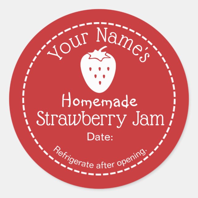 Strawberry Jam Personalisiert Canning Label hausge Runder Aufkleber (Vorderseite)