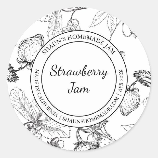 Strawberry Jam Sketch Modern Label Runder Aufkleber (Vorderseite)