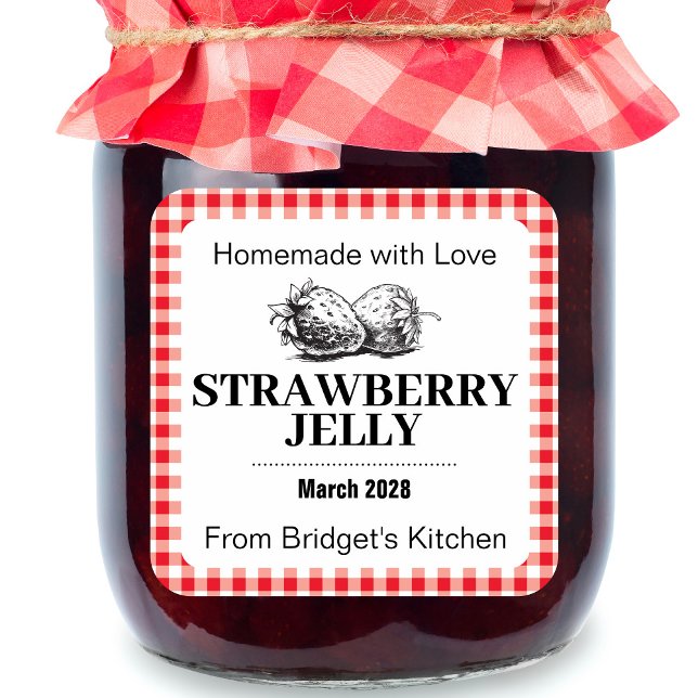 Strawberry Jelly Jam Homemade label STRAW02sq Quadratischer Aufkleber (Von Creator hochgeladen)