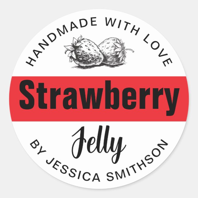 Strawberry Jelly Jam Homemade label STRAW03rd Runder Aufkleber (Vorderseite)