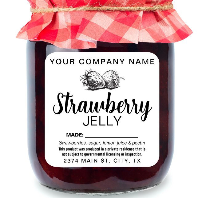 Strawberry Jelly Jam Homemade label STRAW04sqB Quadratischer Aufkleber (Von Creator hochgeladen)