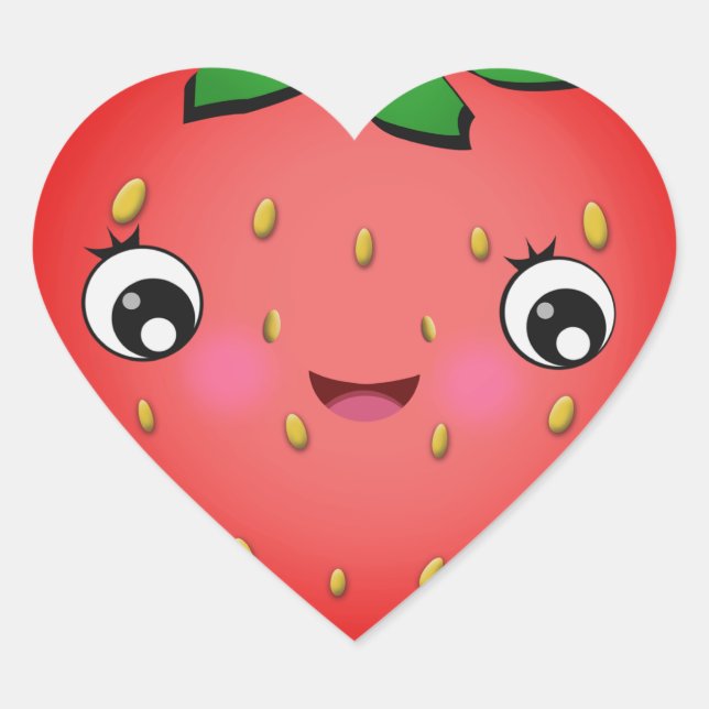 Strawberry Kawaii Heart Shape Stickers (Vorderseite)