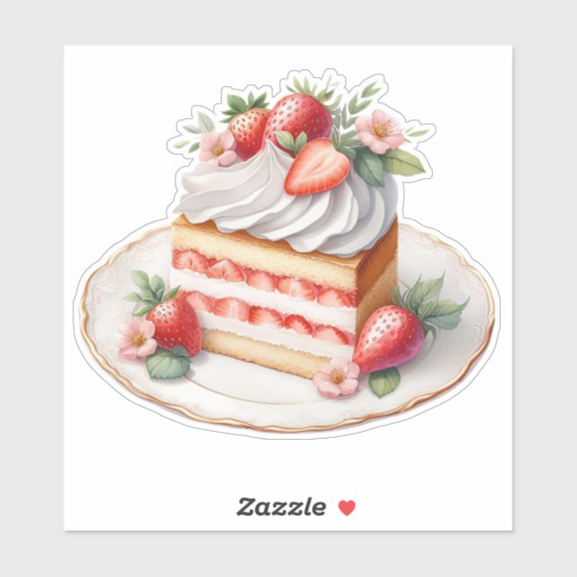 Strawberry Layer Cake Sticker | Cute Dessert  (Blatt)