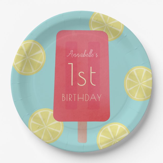 Strawberry Lemonade Popsicle Girl Birthday Pappteller (Vorderseite)