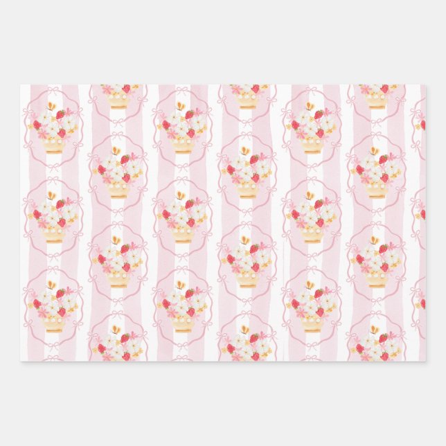 Strawberry Loally Grown Pink Whimsical Baby Shower Geschenkpapier Set (Vorderseite)
