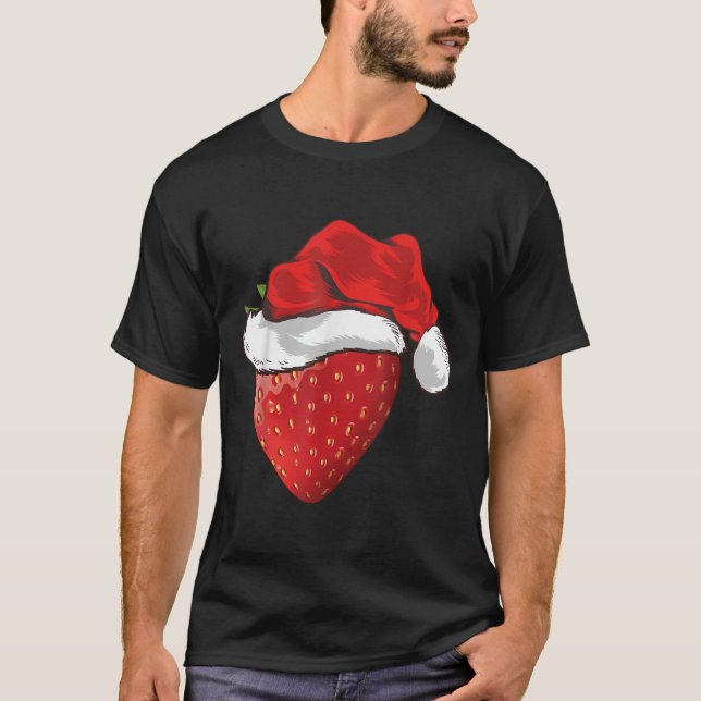 Strawberry Lover Gift Santa Hat Strawberry Christm T-Shirt (Vorderseite)