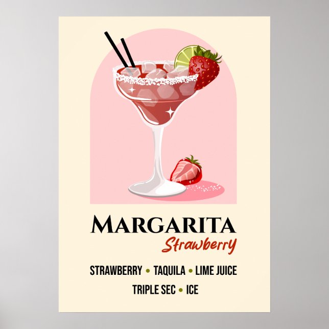 Strawberry Margarita with Salt Rim Recipe Art Poster (Vorne)