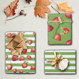 Strawberry Matcha Streifen Geschenkpapier Set