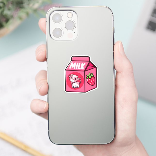 Strawberry Milk Delight: Niedliche Kuh Aufkleber (Telefon)