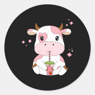 Strawberry Milk Kawaii Ästhetik K Kuh Print Runder Aufkleber
