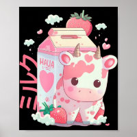 Strawberry Milk Milkshake Cow Carton Niedlich Kawa