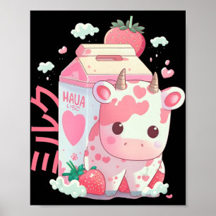 Strawberry Milk Milkshake Cow Carton Niedlich Kawa Poster