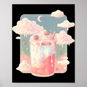Strawberry Milk Milkshake Kawaii Lofi Niedliche Pa Poster