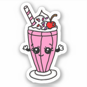 Strawberry Milkshake Cartoon Sticker